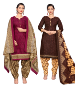 women multicolor cotton printed ready to wear patiala salwar suit combo pack of 2