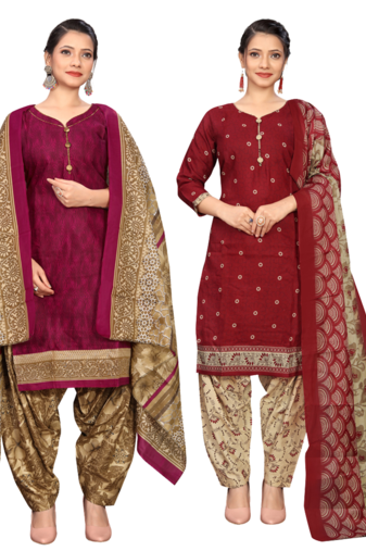 women multicolor cotton printed ready to wear patiala salwar suit combo pack of 2