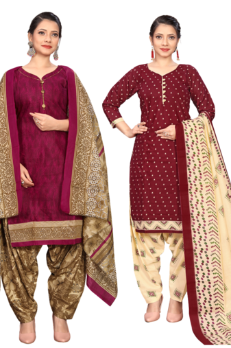 women multicolor cotton printed ready to wear patiala salwar suit combo pack of 2