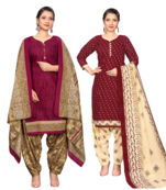 women multicolor cotton printed ready to wear patiala salwar suit combo pack of 2