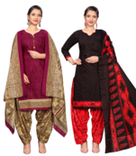 women multicolor cotton printed ready to wear patiala salwar suit combo pack of 2