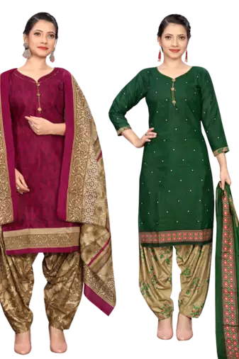 women multicolor cotton printed ready to wear patiala salwar suit combo pack of 2