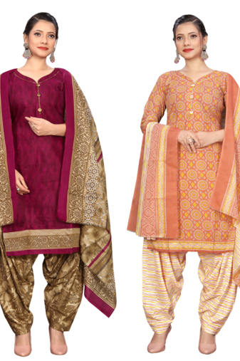 Rajnandini women multicolor cotton printed ready to wear patiala salwar suit combo pack of 2