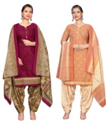 women multicolor cotton printed ready to wear patiala salwar suit combo pack of 2