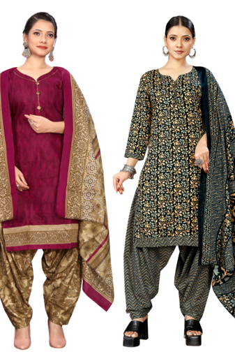women multicolor cotton printed ready to wear patiala salwar suit combo pack of 2