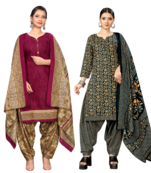 women multicolor cotton printed ready to wear patiala salwar suit combo pack of 2