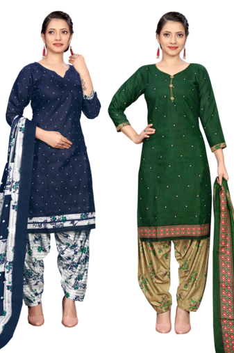 women multicolor cotton printed ready to wear patiala salwar suit combo pack of 2