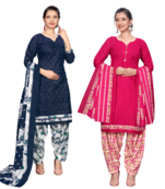 women multicolor cotton printed ready to wear patiala salwar suit combo pack of 2