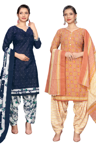Rajnandini women multicolor cotton printed ready to wear patiala salwar suit combo pack of 2