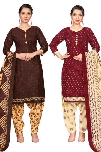 women multicolor cotton printed ready to wear patiala salwar suit combo pack of 2