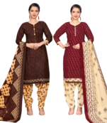 women multicolor cotton printed ready to wear patiala salwar suit combo pack of 2