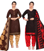women multicolor cotton printed ready to wear patiala salwar suit combo pack of 2
