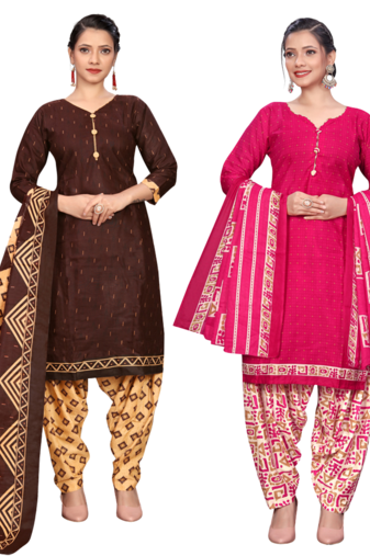 women multicolor cotton printed ready to wear patiala salwar suit combo pack of 2
