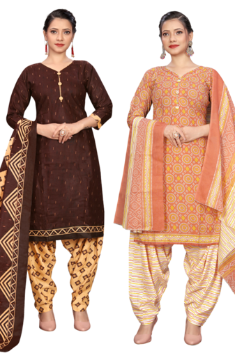 Rajnandini women multicolor cotton printed ready to wear patiala salwar suit combo pack of 2