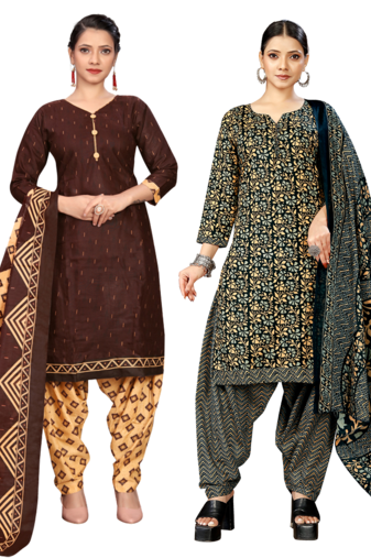 women multicolor cotton printed ready to wear patiala salwar suit combo pack of 2
