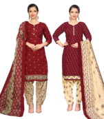 women multicolor cotton printed ready to wear patiala salwar suit combo pack of 2