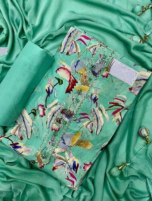 Women's turquoise green cotton floral printed salwar kameez with dupatta 1