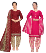 women multicolor cotton printed ready to wear patiala salwar suit combo pack of 2