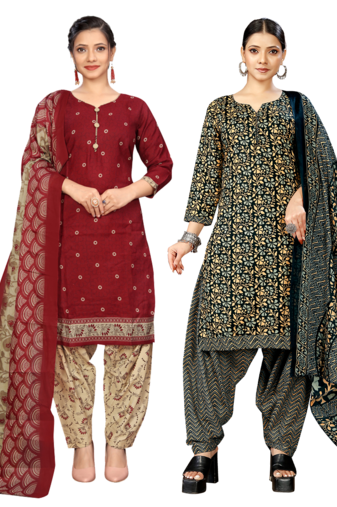women multicolor cotton printed ready to wear patiala salwar suit combo pack of 2