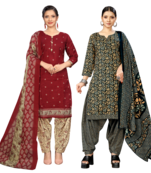 women multicolor cotton printed ready to wear patiala salwar suit combo pack of 2