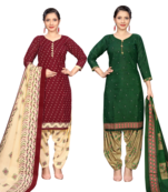 women multicolor cotton printed ready to wear patiala salwar suit combo pack of 2