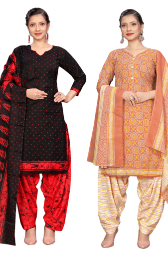 Rajnandini women multicolor cotton printed ready to wear patiala salwar suit combo pack of 2