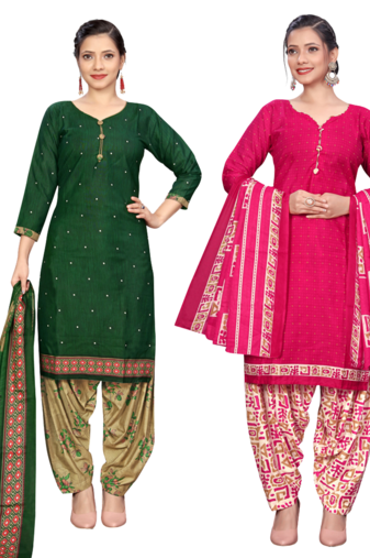 women multicolor cotton printed ready to wear patiala salwar suit combo pack of 2