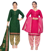 women multicolor cotton printed ready to wear patiala salwar suit combo pack of 2