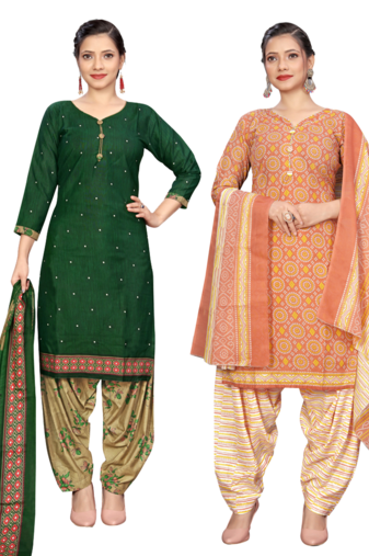 Rajnandini women multicolor cotton printed ready to wear patiala salwar suit combo pack of 2
