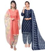 women multicolor cotton printed ready to wear patiala salwar suit combo pack of 2
