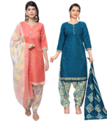 women multicolor cotton printed ready to wear patiala salwar suit combo pack of 2