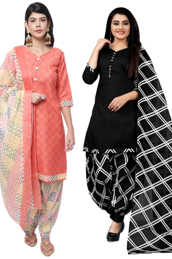 women multicolor cotton printed ready to wear patiala salwar suit combo pack of 2
