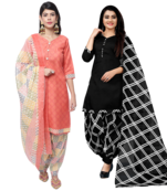 women multicolor cotton printed ready to wear patiala salwar suit combo pack of 2