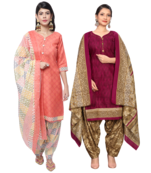 women multicolor cotton printed ready to wear patiala salwar suit combo pack of 2
