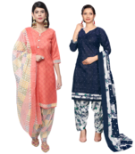 women multicolor cotton printed ready to wear patiala salwar suit combo pack of 2
