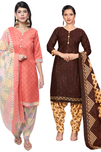 women multicolor cotton printed ready to wear patiala salwar suit combo pack of 2