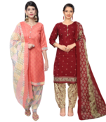 women multicolor cotton printed ready to wear patiala salwar suit combo pack of 2