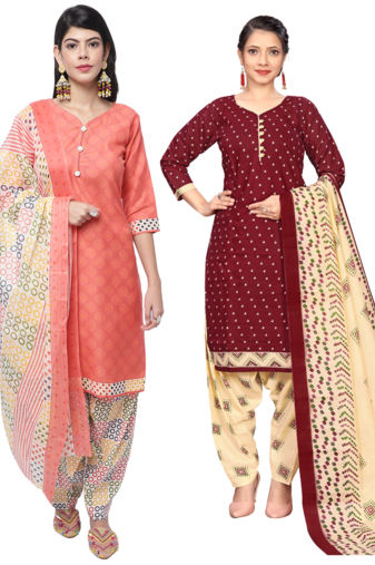 women multicolor cotton printed ready to wear patiala salwar suit combo pack of 2