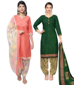 women multicolor cotton printed ready to wear patiala salwar suit combo pack of 2