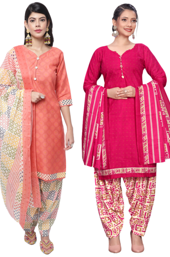 women multicolor cotton printed ready to wear patiala salwar suit combo pack of 2