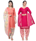 women multicolor cotton printed ready to wear patiala salwar suit combo pack of 2