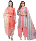 women multicolor cotton printed ready to wear patiala salwar suit combo pack of 2