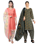 women multicolor cotton printed ready to wear patiala salwar suit combo pack of 2