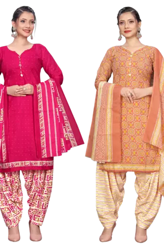 women multicolor cotton printed ready to wear patiala salwar suit combo pack of 2