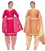 women multicolor cotton printed ready to wear patiala salwar suit combo pack of 2