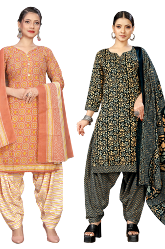 Rajnandini women multicolor cotton printed ready to wear patiala salwar suit combo pack of 2