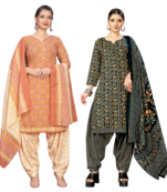 women multicolor cotton printed ready to wear patiala salwar suit combo pack of 2