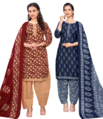 women multicolor cotton printed ready to wear patiala salwar suit combo pack of 2