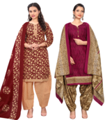 women multicolor cotton printed ready to wear patiala salwar suit combo pack of 2