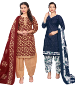 women multicolor cotton printed ready to wear patiala salwar suit combo pack of 2